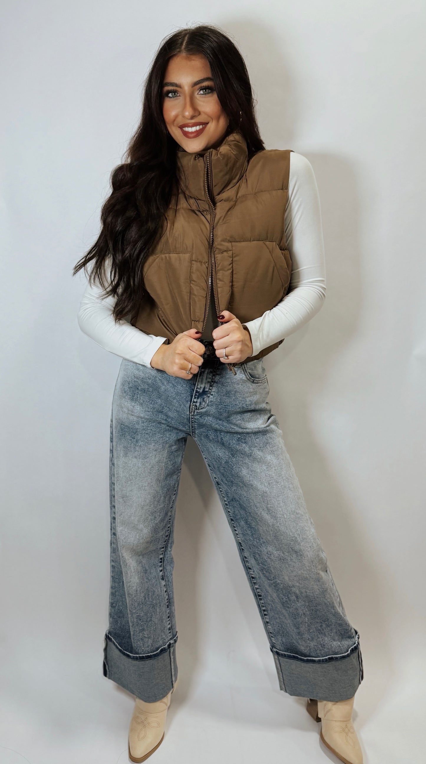 TATUM PUFFER VEST - Brown