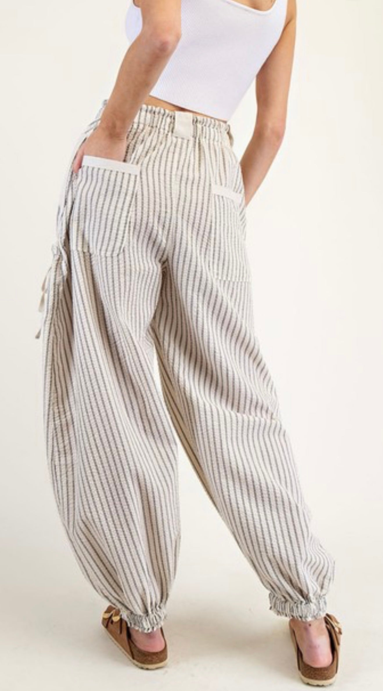 Barrel Striped Jogger Pants - OATMEAL