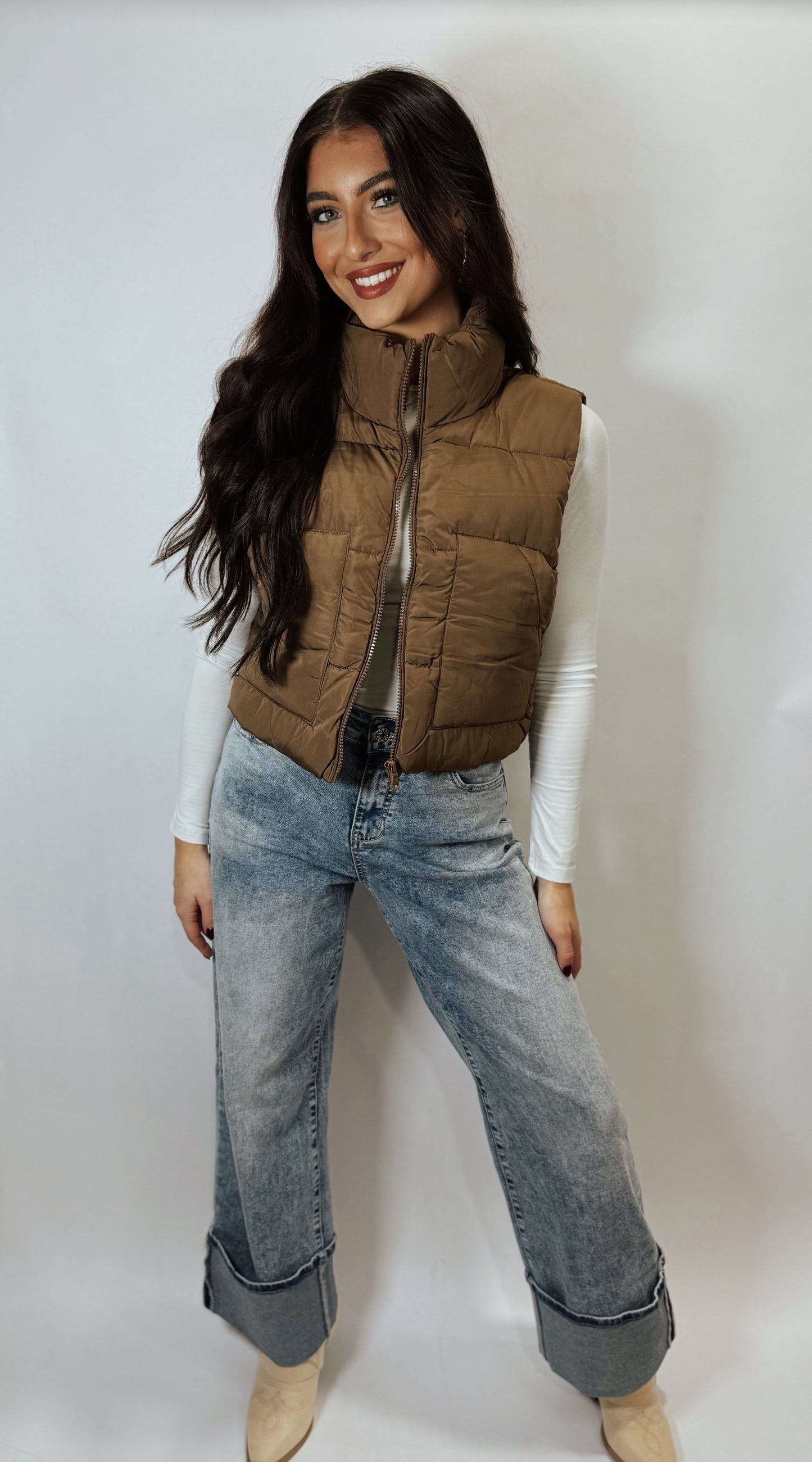 TATUM PUFFER VEST - Brown