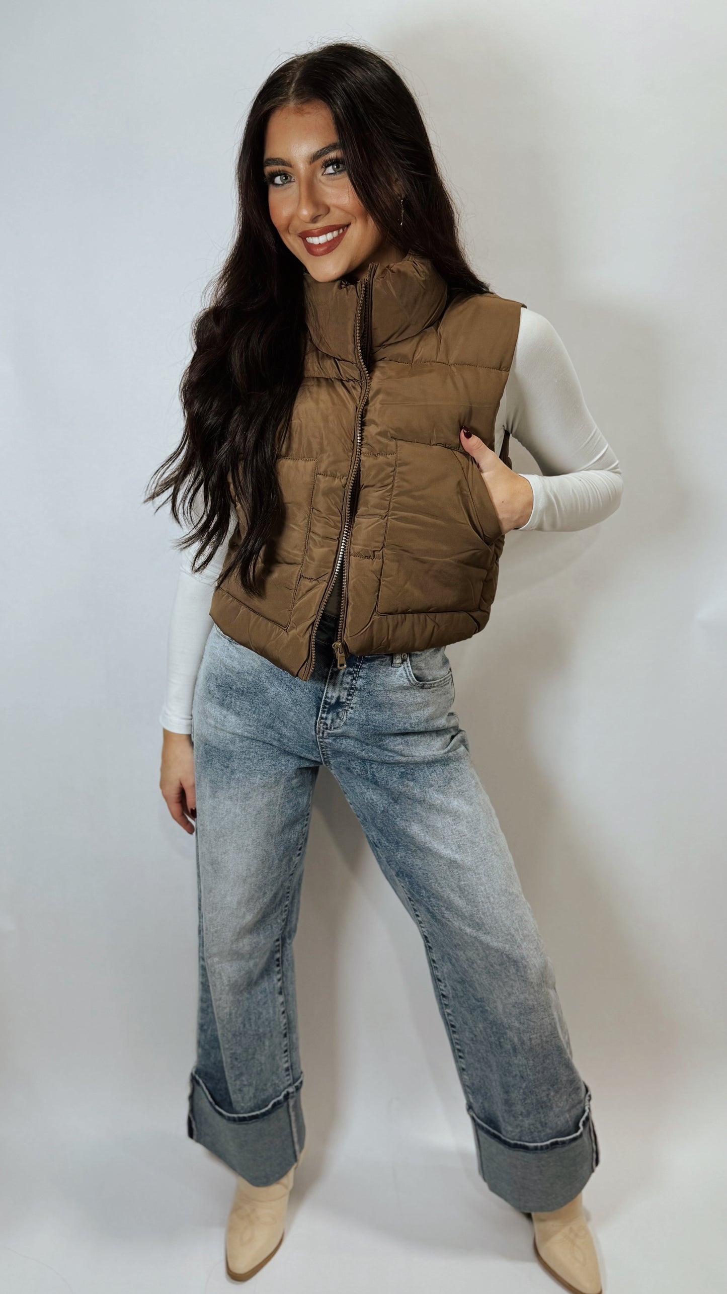 TATUM PUFFER VEST - Brown